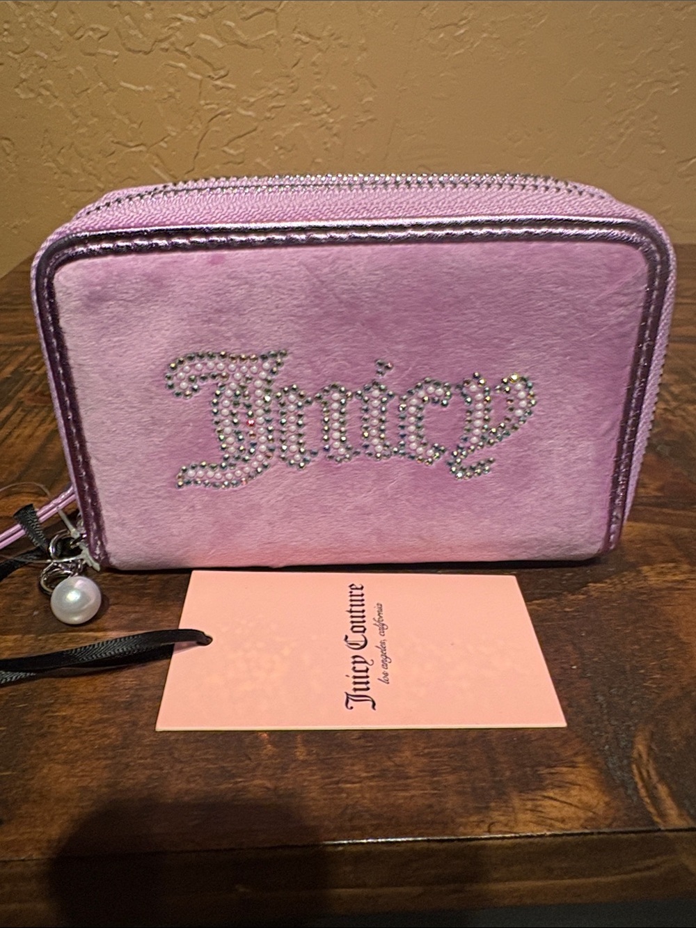Juicy Couture NWT Lavender  Rhinestone Logo Double Zip Wallet MSRP $35